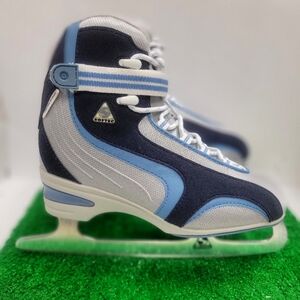 Jackson Skates Softec Ice Figure Navy Gray Size 7 Straps Worn 2xs